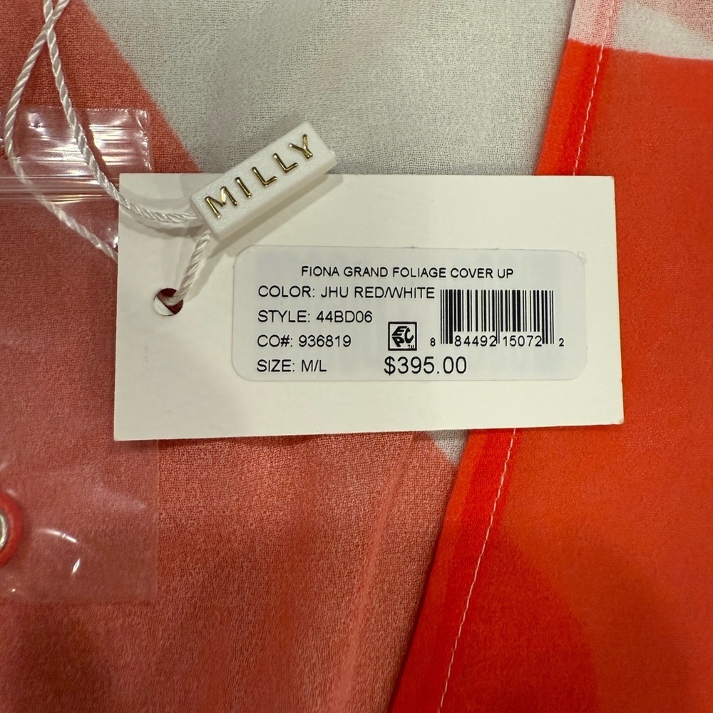 Milly Cabana Cover Up Dress Size M/L Red White Long Sleeve Sheer NWT - Picture 5 of 14